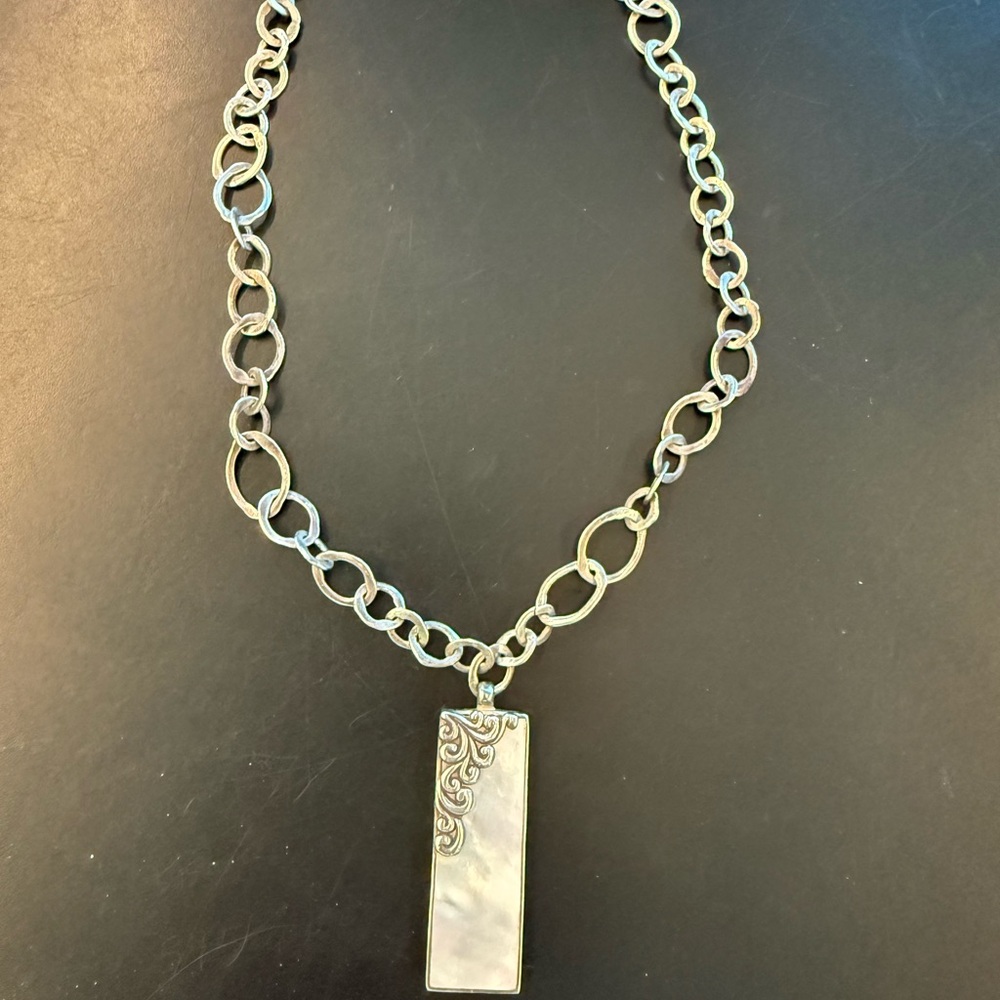 Lois Hill sterling silver and mother of pearl pendant necklace